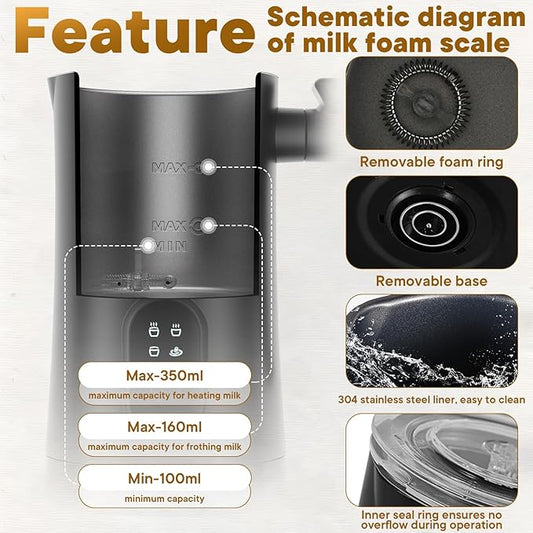 Milk Frother and Steamer,4-in-1 Electric Milk Frother for Latte Cappuccino Hot Chocolate，11.8oz/350ml Automatic Hot & Cold Foam Maker and Milk Warmer for Dairy