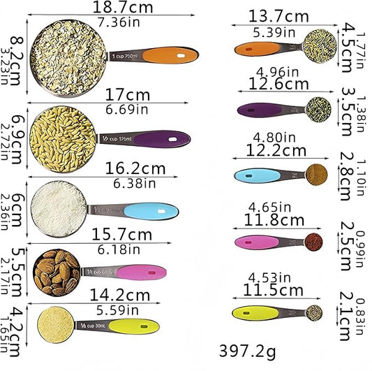 RUNZI 10 Pcs Measuring Cups and Spoons Set,Stackable Metal Measure Cup for Measuring Dry and Liquid Ingredients，Used Kitchen Dry Food, Cooking Baking Measurements,Silvery
