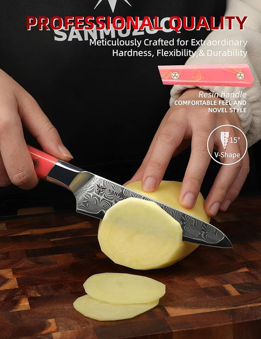 Kitchen Utility Knife 5 Inch, Professional Kitchen Chef Knife, Ultra Sharp Damascus Powder Steel with Full-tang Resin Handle, SHENG Series