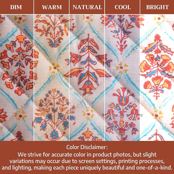 Maison d' Hermine 100% Cotton Oven Mitt & Pot Holder Set (7.5"x13" & 8"x8") | Heat Resistant BBQ Cooking Gloves with Loop Baking Grilling Kitchen Hotel Home Farmhouse Thanksgiving Christmas - Romane