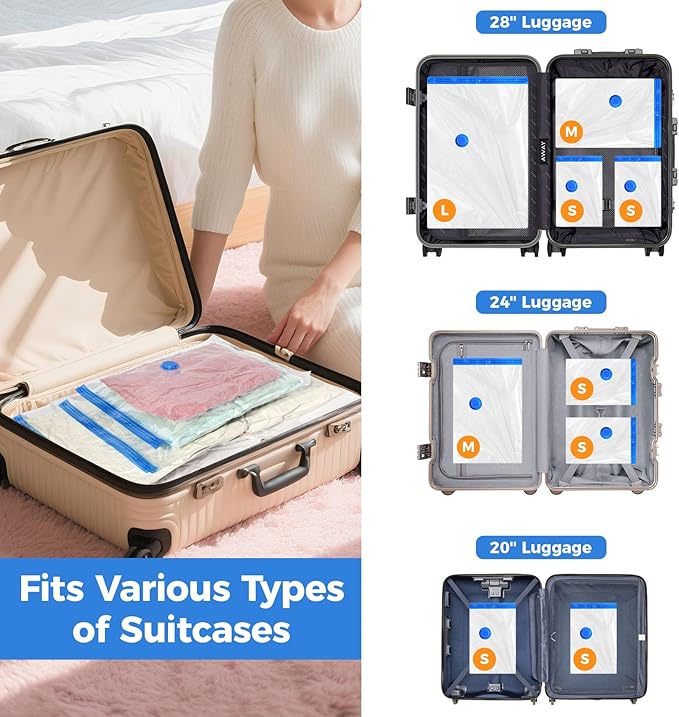 15 Pack Travel Vacuum Storage Bags with USB Electric Pump, Combo Space Saver Vacuum Seal Bags for Clothing Travel Vaccine Sealed Storage Bag for Comforters Blankets Clothes Suitcase, Clear