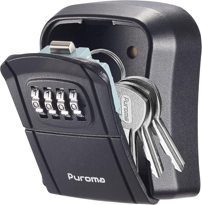 Puroma Key Lock Box Combo Wall-Mounted Storage Safe Lockbox Home Office | Outside, Portable, Wall Mount, Resettable, Combination, Weatherproof, High-capacity, Hold 5 Keys, Contractor Guest Realtor
