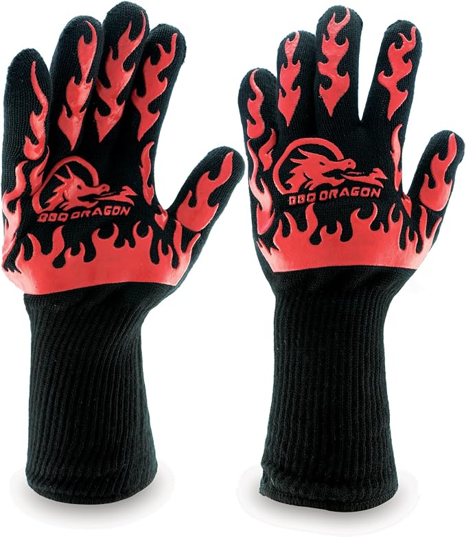 BBQ Dragon Heat Resistant Gloves - High Heat Gloves for Cooking, BBQ, Grilling, and Baking - Non-Slip Oven & Heat Proof - Certified Heat Protection for Outdoor Grill & Kitchen Safety
