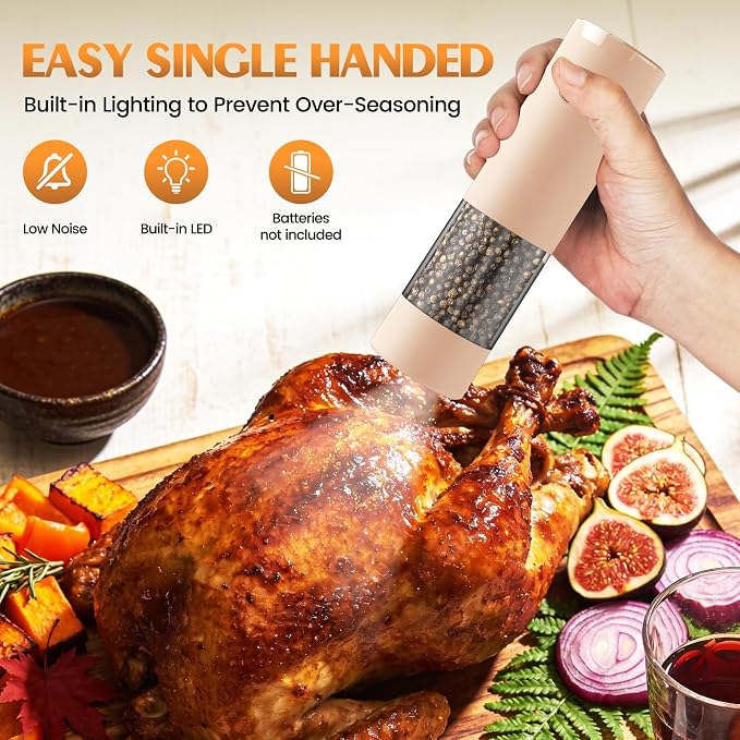 Electric Salt and Pepper Grinder Set Automatic Battery Pepper Mill Shakers Adjustable Coarseness Upgraded Larger Capacity with Led Home and Kitchen Appliances Birthday Gifts for Women Mom