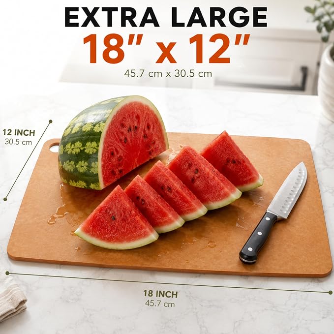 Dishwasher Safe Cutting Board - Extra Large Non Plastic Wood Composite Cutting Board for Kitchen, Thin Lightweight Wood Fiber Chopping Board, Heat Resistant up to 350°F, Knife Friendly, 18 x 12 Inch