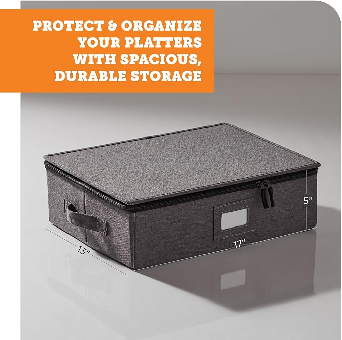storageLAB Cup & Mug Storage Case | Hard Shell Felt Dividers | Gray | Hard shell case holds 12 cups or mugs in 4x4 felt compartments. Stackable, top-load, dual handles. Also fits wine glasses.