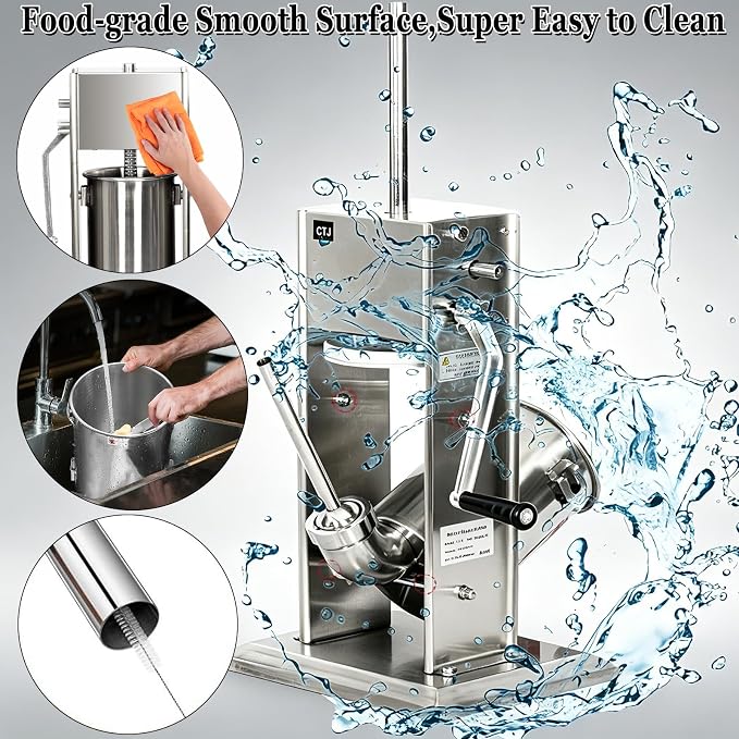 CTJ Sausage Stuffers Stainless Steel Sausage & Churro Maker 5L/11Lb | Manual 2 in 1 Sausage Stuffer & Churro Maker, 2-Speed Adjustable Vertical Sausage Maker, 4 Stuffing Tubes & Churros Nozzle