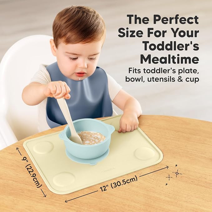 KeaBabies 2pk Silicone Placemats for Toddlers, Kids, 12x9 (Pastel Sky) | Non Slip Suction Silicone Placemat for Restaurants, Dining Table,Travel, Easy to Clean, Food Grade, BPA-Free, Large Table Mat