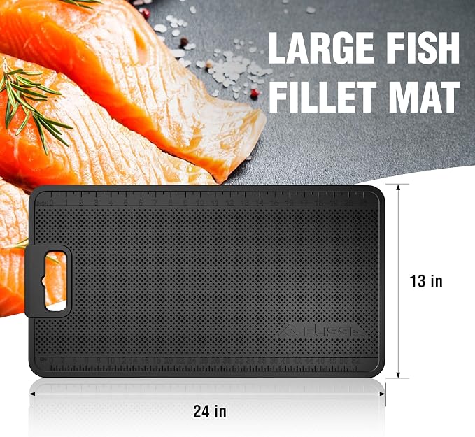 FLISSA 24"*13" Fish Fillet Mat with Measuring Scale, Fish Cleaning Mat | Nonslip & Durable & Portable, Large Fish Mat for Fish Cleaning and Cutting