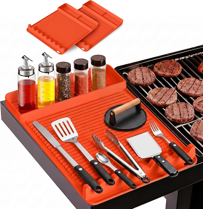 Heat Resistant Silicone Grill Mat for Blackstone - 2Pack 16x11.5'' Non-Slip BBQ Tool Mat, Outdoor Cooking Camping & Tailgating, for Men Grilling（Orange）