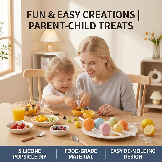 Silicone Lollipop Ice Cream Maker Molds, Reusable DIY Popsicle Maker for Summer Parties, Creative Ice Pop Mold for Juice Yogurt & Frozen Treats (4-pcs)