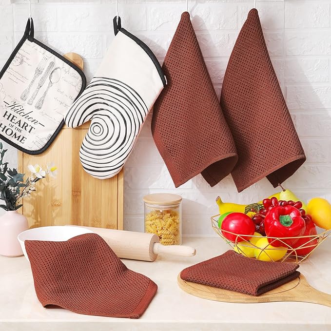 Homaxy 100% Cotton Waffle Weave Kitchen Dish Cloths, 4-Pack, Rust | 12 x 12 Inches, Ultra Soft Absorbent Dish Towels, Quick Drying Dish Rags with Hanging Loop
