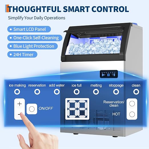 Garvee Commercial Ice Maker Machine, 180lbs/24H Single Water Inlet with 36lbs Storage Bin, Stainless Steel Undercounter or Freestanding Ice Maker
