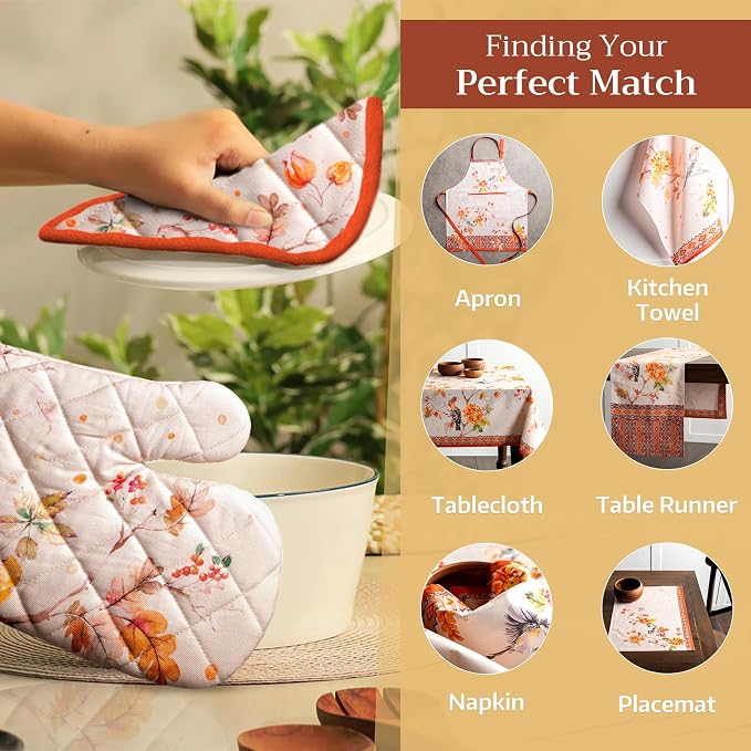 Maison d'Hermine Oven Gloves 100% Cotton Oven Mitt (7" x 13", Pack of 1) | With Loop Heat Resistant BBQ Cooking Gloves Baking Kitchen Handling Hot Pans Thanksgiving Christmas - Kelim - Prairie