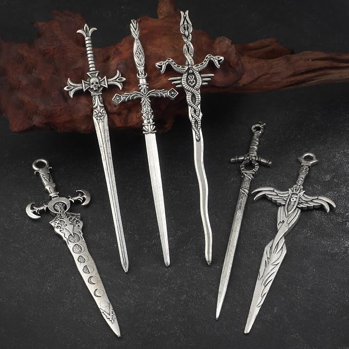 6PCS Sword Hair Pins for Women, Metal Hair Sticks Set, Decorative Hair Pins for Bun Updo, Fantasy Gothic Medieval Renaissance Hair Accessories, Hair Sticks for Long Thick Hair