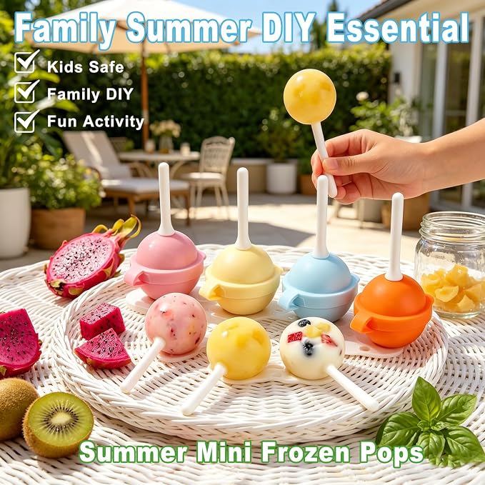 Silicone Lollipop Ice Cream Maker Molds,Colorful Diy Popsicle Molds for Kids,Creative Sphere Ice Pop Mold for Summer Parties, Reusable Popsicle Molds Easy Release(4pcs)