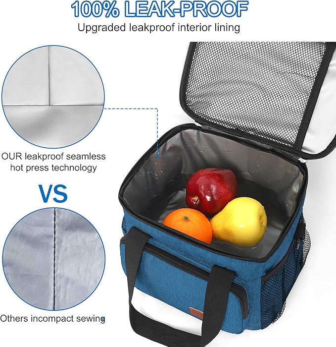 Lunch Bags for Women/Men, Insulated Lunch Bag for Work Office Picnic - Lunch Cooler Bag Leakproof Lunch Box with Adjustable Shoulder Strap - Blue