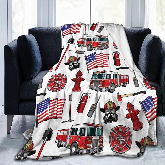 Firefighter Blanket 50x60 Inches - Extra Large Fire Truck Throw for Kids, Adults - Ultra Soft Fleece Firetruck Throw Blankets for Couch, Sofa, Camping - Warm Cozy Fireman Gift for Boys, Girls, Teens