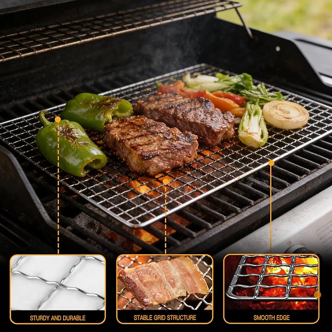 Grill Topper,3 PCS BBQ Grill Mesh Mat,14×10 Inch Mesh Baking Tray,Baking Rack Replacement Pad for Outdoor Barbecue, Camping & Picnics