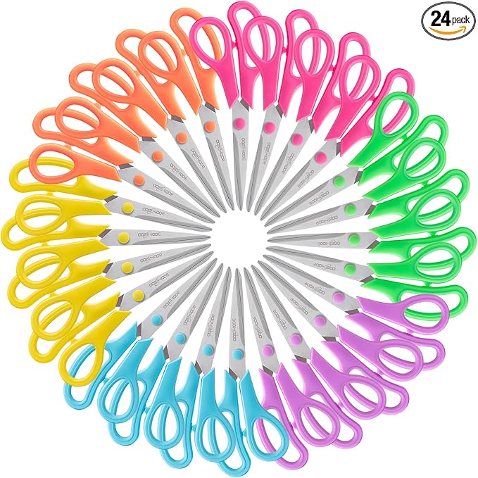 24PCS 8" Scissors,Sharp Stainless Steel Multicolor for Office School Crafts | Right/Left Handed, Comfort Grip Scissors for Office Desk Accessories Sewing Fabric Home Craft School Teacher/Class Supplies