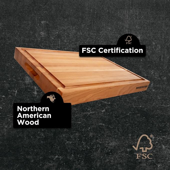 16" Classic Cherry Reversible Cutting Board with Juice Groove | 16-Inch Reversible Cherry Cutting Board with Deep Juice Groove and Side Handles for Chopping, Carving, and Serving