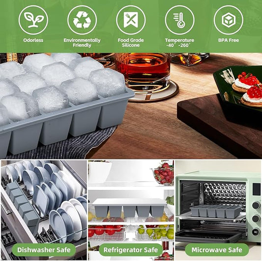 FANYITY Silicone Ice Cube Trays 2-Pack with Locks lids,Easy Release Ice Molds for Freezer,Perfect for Cocktails, Whiskey, Coffee
