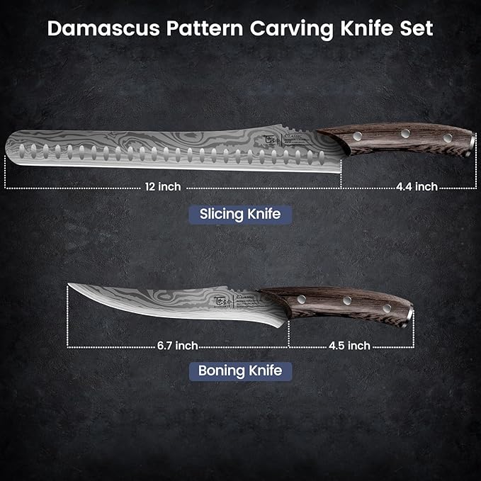Brisket Slicing Knife Set, Carving and Boning Knife for Meat & Turkey Cutting, Japanese Style High Carbon Steel Kitchen Knives Set For Home & BBQ, Wood Ergonomic Full Tang Handle, Cooking Gift