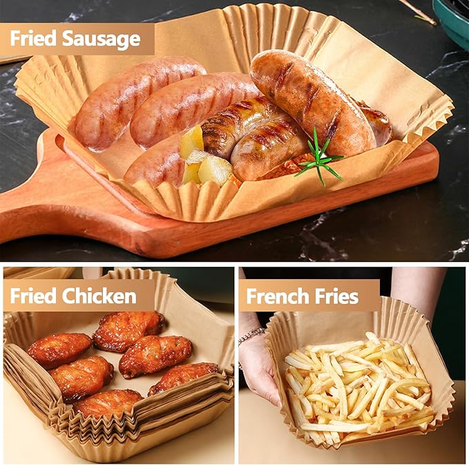 7.5 Inch Air Fryer Liner Disposable, 300Pcs Air Fryer Paper Liners, Oil-Proof & High-Temperature Resistant Parchment Baking Paper for Air Fryer, Microwave and Oven（Bottom Is 6.3 Inch）