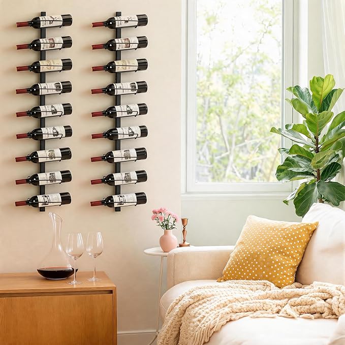 Sonyabecca 9 Bottle Wall Wine Rack - DIY Detachable Wine Storage Organizer, Wall Mount Used As One or Three, Bottle Display Holder for Kitchen, Pantry, Dining Room, Bar, Cellar