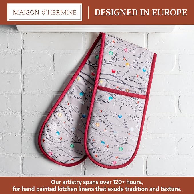 Maison d' Hermine Double Oven Mitts 100% Cotton Double Oven Glove (7"x35") | Heat Resistant BBQ Cooking Gloves with Loop Baking Kitchen Home Hotel Farmhouse Thanksgiving Christmas - Fairy Christmas