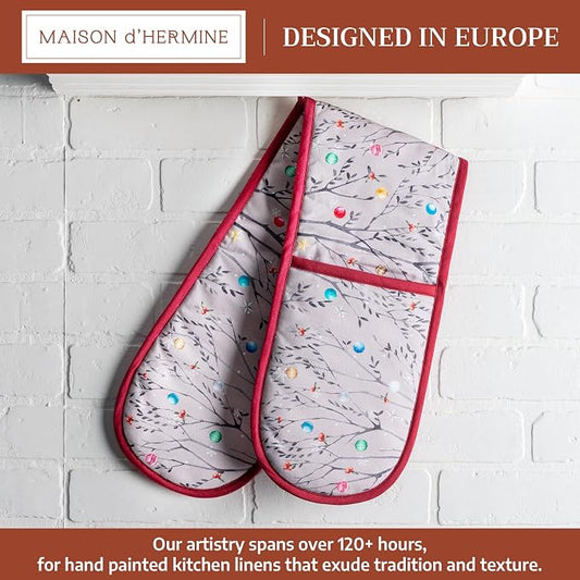 Maison d' Hermine Double Oven Mitts 100% Cotton Double Oven Glove (7"x35") | Heat Resistant BBQ Cooking Gloves with Loop Baking Kitchen Home Hotel Farmhouse Thanksgiving Christmas - Fairy Christmas