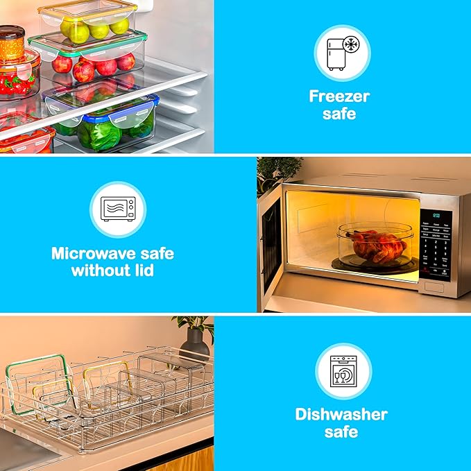RockBerry 40 PCS Food Storage Containers with Lids (20 Boxes-20 Lids) | Airtight- Plastic Stackable Container for Pantry Kitchen Organization-Microwave Dishwasher,Freezer Safe 100% Leak Proof
