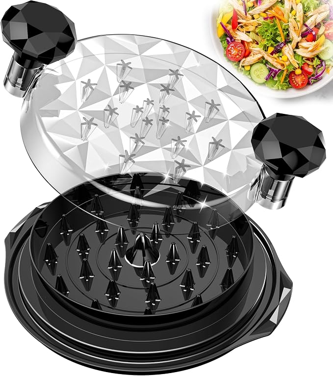 Chicken Shredder with Brush 10" Pro Chicken Shredder Tool Twist Stable Anti-Slip BPA Free Meat Shredder Tool Twist Ergonomic Handle Meat Grinder Dishwasher-safe Transparent Lid Black