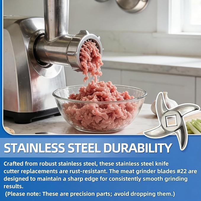 2 Pack #22 Meat Grinder Blades - 0.53" Square Hole & Full 0.51" Thickness for Heavy-Duty Grinding, Professional Stainless Steel Replacement Knives