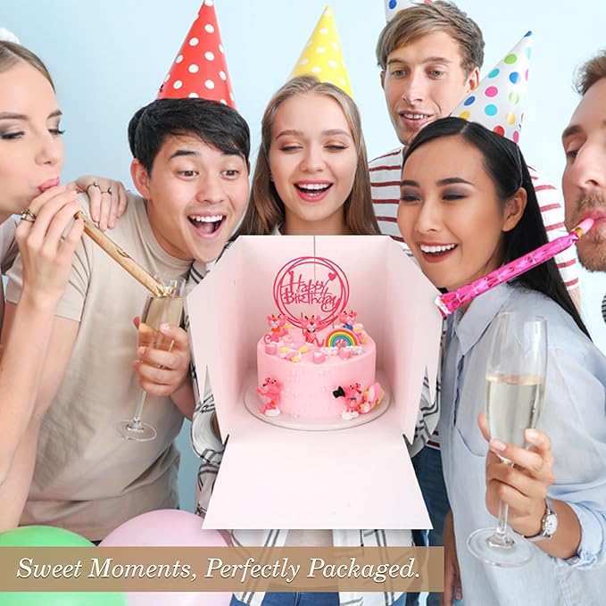 Cakebon Cake Boxes with Boards - 12 Inch Round Cake Drum White (1-pack) - Box With Window for Birthdays, Weddings and Parties