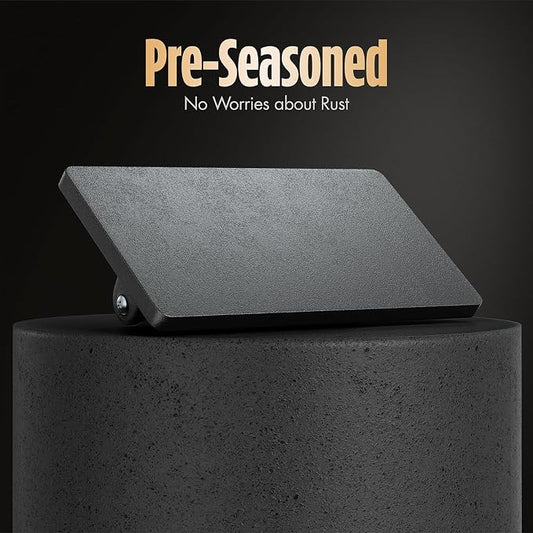 Pisol Pre-Seasoned Cast Iron Smash Burger Press, 2 lb Meat Press Tool | Rustproof, Pre-Seasoned, Flat Bottom, Square, Wooden Handle, Dishwasher Safe, No Stick, Easy to Clean, 6.6'' Wide, 2lb