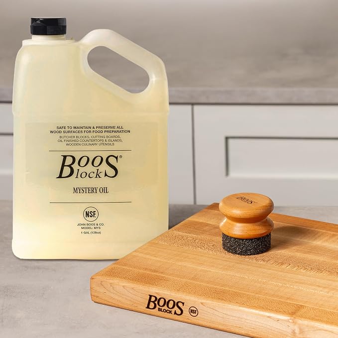 John Boos All-Natural Mystery Oil, Large Revitalizing Wood Conditioner, 128 oz - Food-Grade Mineral Oil for Butcher Blocks, Cutting Boards, Countertops and Wooden Culinary Utensils | Food-grade formula for butcher blocks, cutting boards, countertops an...