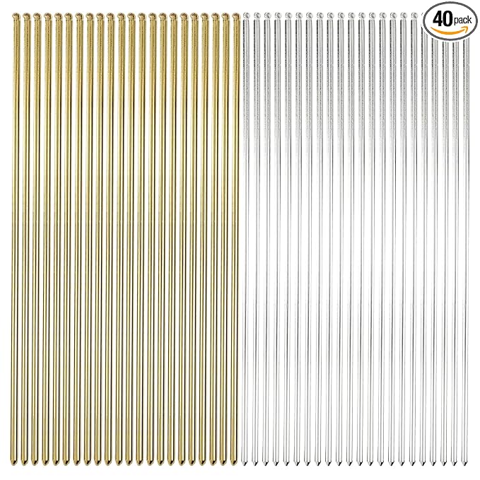 Lawie 40 Pack 6 Inch Gold Silver Long Metal Straight Hair Sticks with Hole Pencil Plain Hair Picks Forks Needle Rod Blank Thin Hairpins Hair Shawl Pins Chopsticks Bun Holder Craft DIY Accessories Bulk