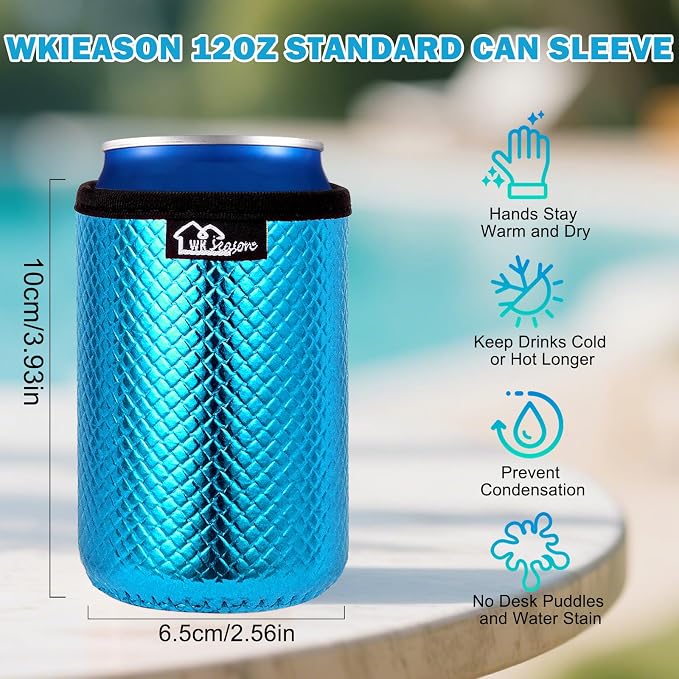 WKIEASON 12OZ Standard Can Coolers Sleeve Neoprene Can Coozies Insulators Can Koozies Cover for Beer Bottle PU Leather Neoprene Can Coolier for Soda Beverage Cokecola Can Sleeves-3PCS Pack
