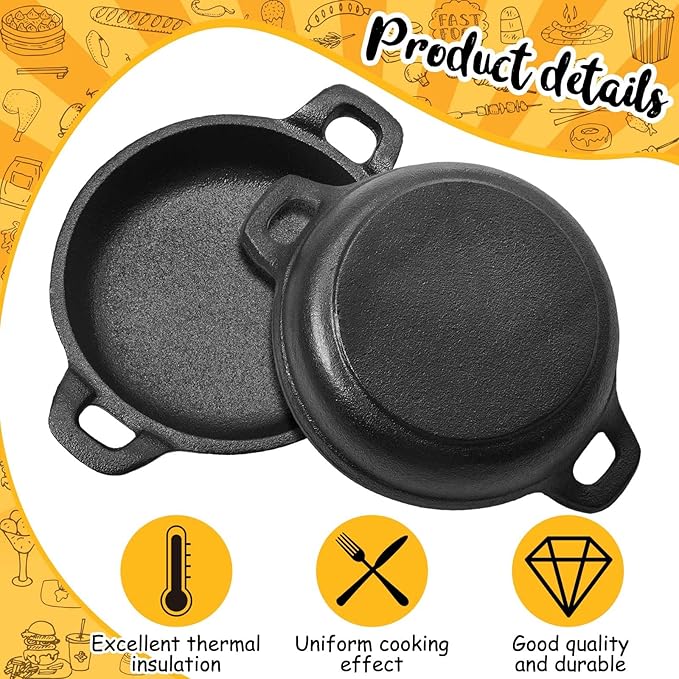 Mini Cast Iron Skillets 5 x 5 x 1.3 Inch Cast Iron Pan Small Ramekin Set Black Casserole Dish Cookware Oven Safe Mini Skillets for Kitchen Indoor Outdoor Picnic (4 Pack)
