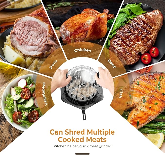 CLEANGOR Chicken Shredder Tool Twist Large, BPA Free Meat Shredder | with Ergonomic Handle, Non-Slip Food Shredder Tool for Pork, Beef, Set of Chicken Breast Shredder with Brush & Fork