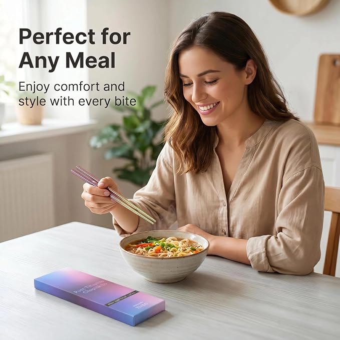 TIAKO 2 Pair Titanium Chopsticks Set (Blue & Pink) | 99.8% Pure Titanium | Anodized Color Finish | Gift Box for Wedding, Anniversary, Housewarming & Daily Use