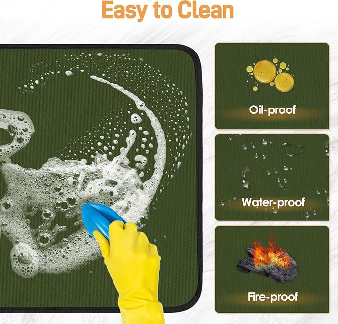 Heat Resistant Mats for Countertop fits Tabletop Grill, 36x24x0.04in, Green | 1022℉ Fireproof grill mat for countertop/table protection, fits gas/charcoal grills, pizza ovens, fits Blackstone & Ninja
