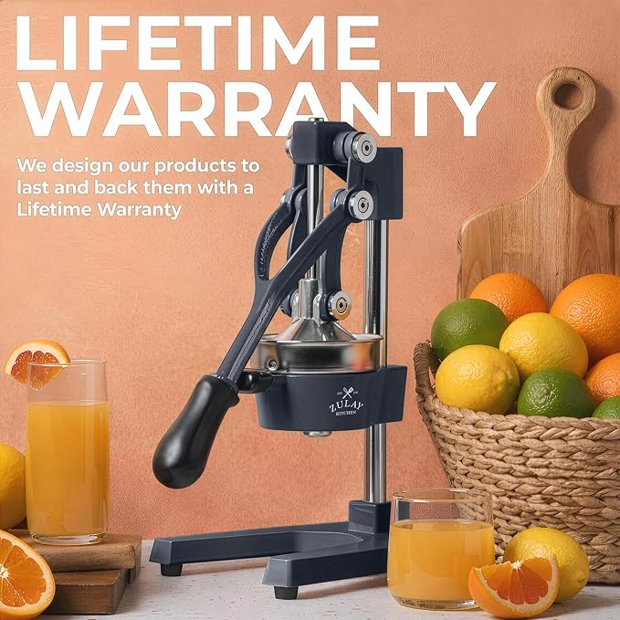 Zulay Kitchen Cast Iron Juicer - Heavy Duty Manual Juicer with Detachable Strainers for Easy Cleaning, Orange Juice Press for Citrus Fruits, Perfect for Bartenders, Juice Lovers & Health Enthusiasts