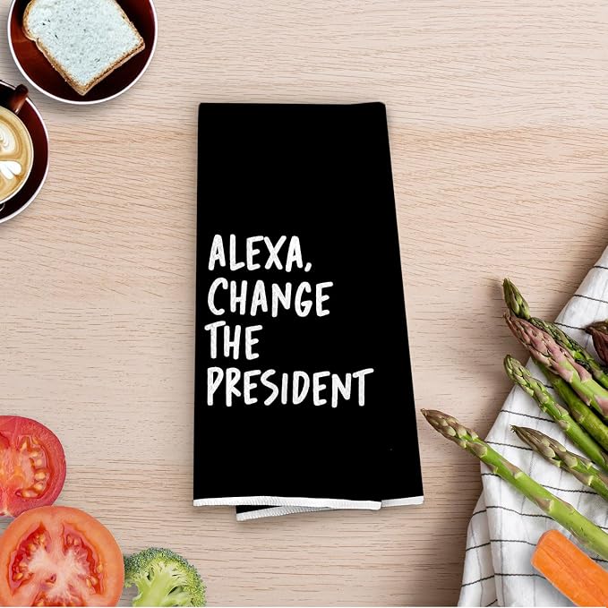 Black Funny Political Kitchen Towels 16x24 Inch, Funny Hand Towels for Bathroom Decor, Change The President Dish Towel Drying Cloth for Kitchen