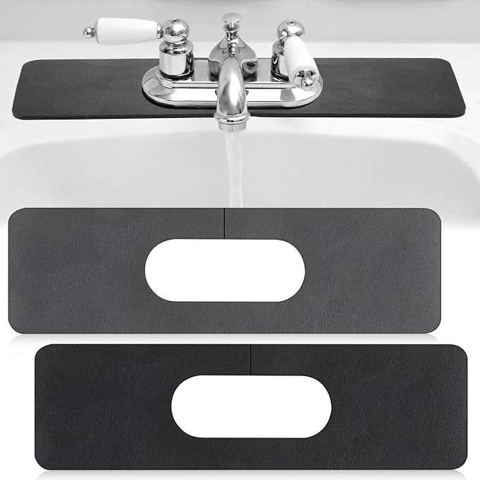 Tioncy 2 Pcs Faucet Mat Sink Splash Guard Oval-hole Oval Splash Pad for Kitchen Sink Oval Base Diatomite Faucet Mat for Bathroom Absorbent Mat Splatter Screens(Dark Gray, Black)