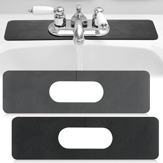 Tioncy 2 Pcs Faucet Mat Sink Splash Guard Oval-hole Oval Splash Pad for Kitchen Sink Oval Base Diatomite Faucet Mat for Bathroom Absorbent Mat Splatter Screens(Dark Gray, Black)
