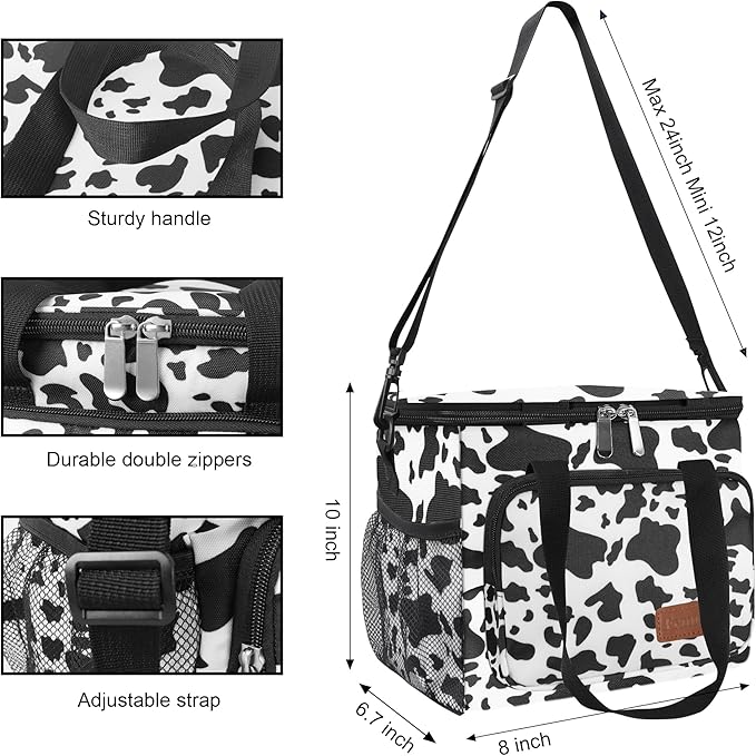 Lunch Bags for Women/Men, Insulated Lunch Bag for Work Office - Lunch Cooler Bag Leakproof Lunch Box with Adjustable Shoulder Strap - Cow print