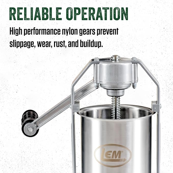 LEM Products 5 lb Sausage Stuffer, For Beginners & First-Time Sausage Making, Includes Stuffing Tubes, Removable Cylinder for Easy Cleaning, Air-Release Piston, Meat Stuffer Machine