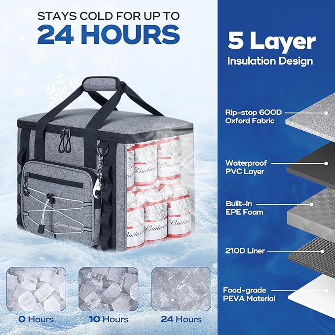 Maelstrom 30/40 Can Soft Cooler Bag, Leakproof Insulated Ice Chest | 24h Cold (With Ice), 5-Layer Insulation, Multi-Pockets ,Lightweight,Perfect For Camping, Beach, Hiking, Kayaking, Road Trips